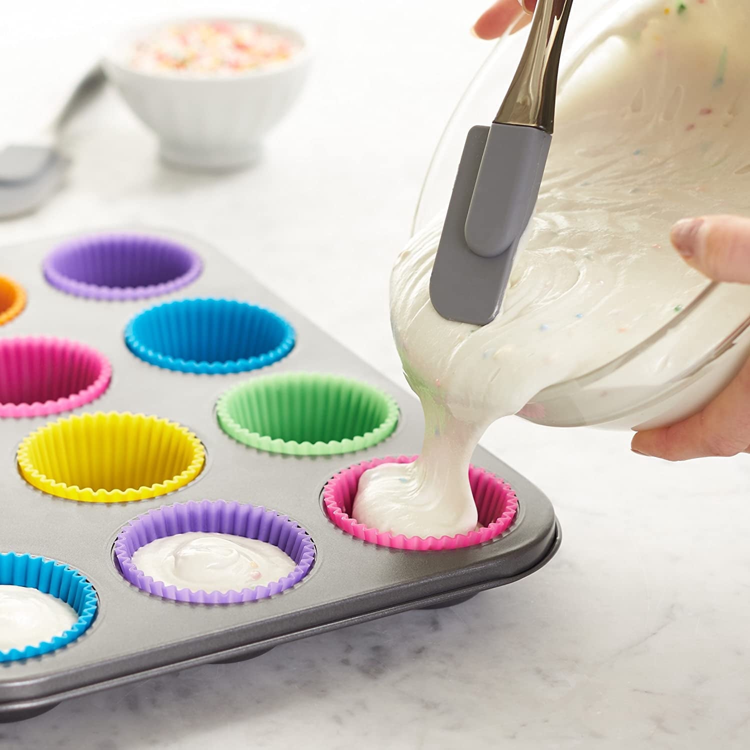 Dofulay Silicone Cupcake Liners,24Pcs Reusable Muffin Liners Cake Cup Baking Cup (Multicolor)