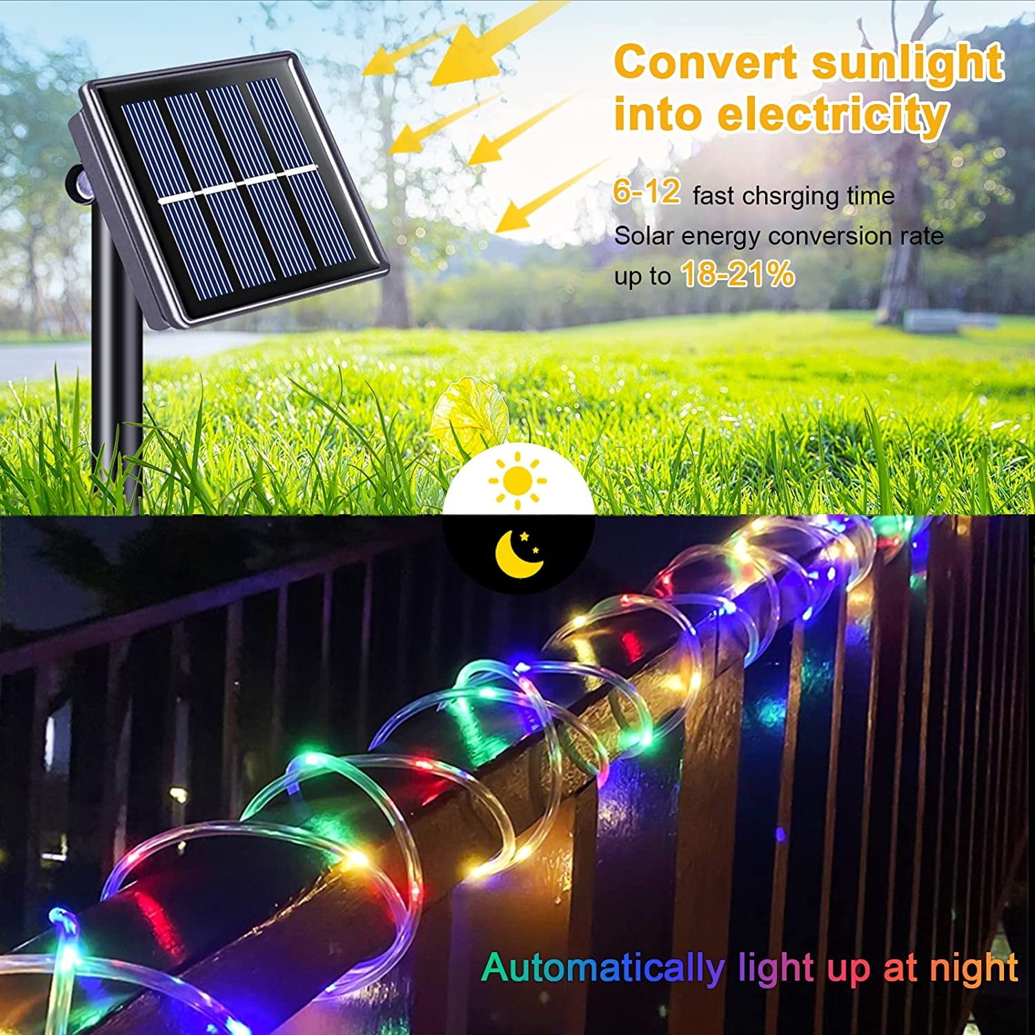 Magotan Solar Outdoor 72 ft Solar Powered IP65 Waterproof 200 LED Light Ropes & Strings