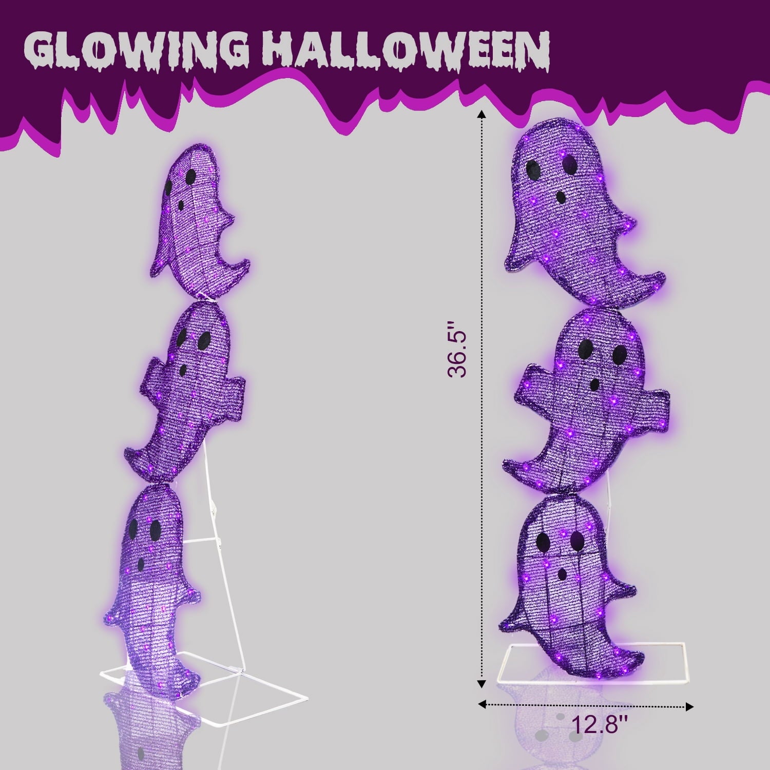 Magotan Halloween Decorations 3ft Halloween Ghost Decor Pre-Lit 65 LED Purple Light Halloween Cute Ghost Outdoor Decor for Garden Yard Home Party