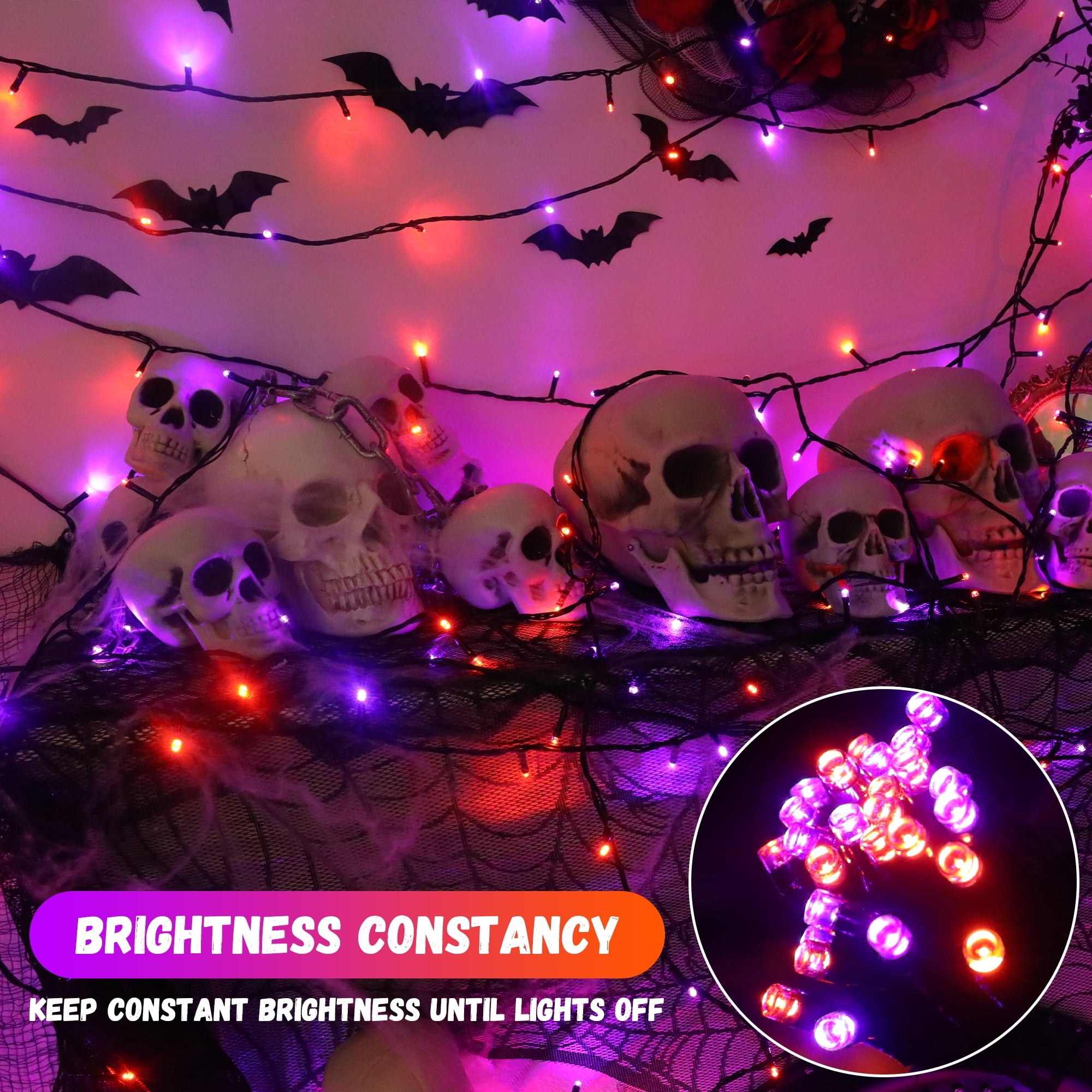 Magotan 200 LED 66 ft Halloween Lights Outdoor Indoor Orange and Purple Halloween Decorations String Lights