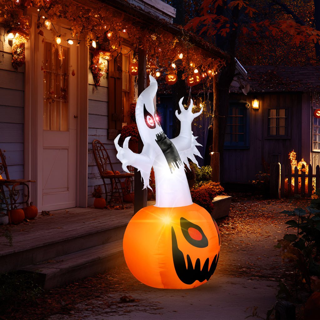 MAGOTAN 5 ft Halloween Inflatable Pumpkin Halloween Inflatable Pumpkins and Ghost Outdoor Yard Decoration Build-in 4 LED Lights