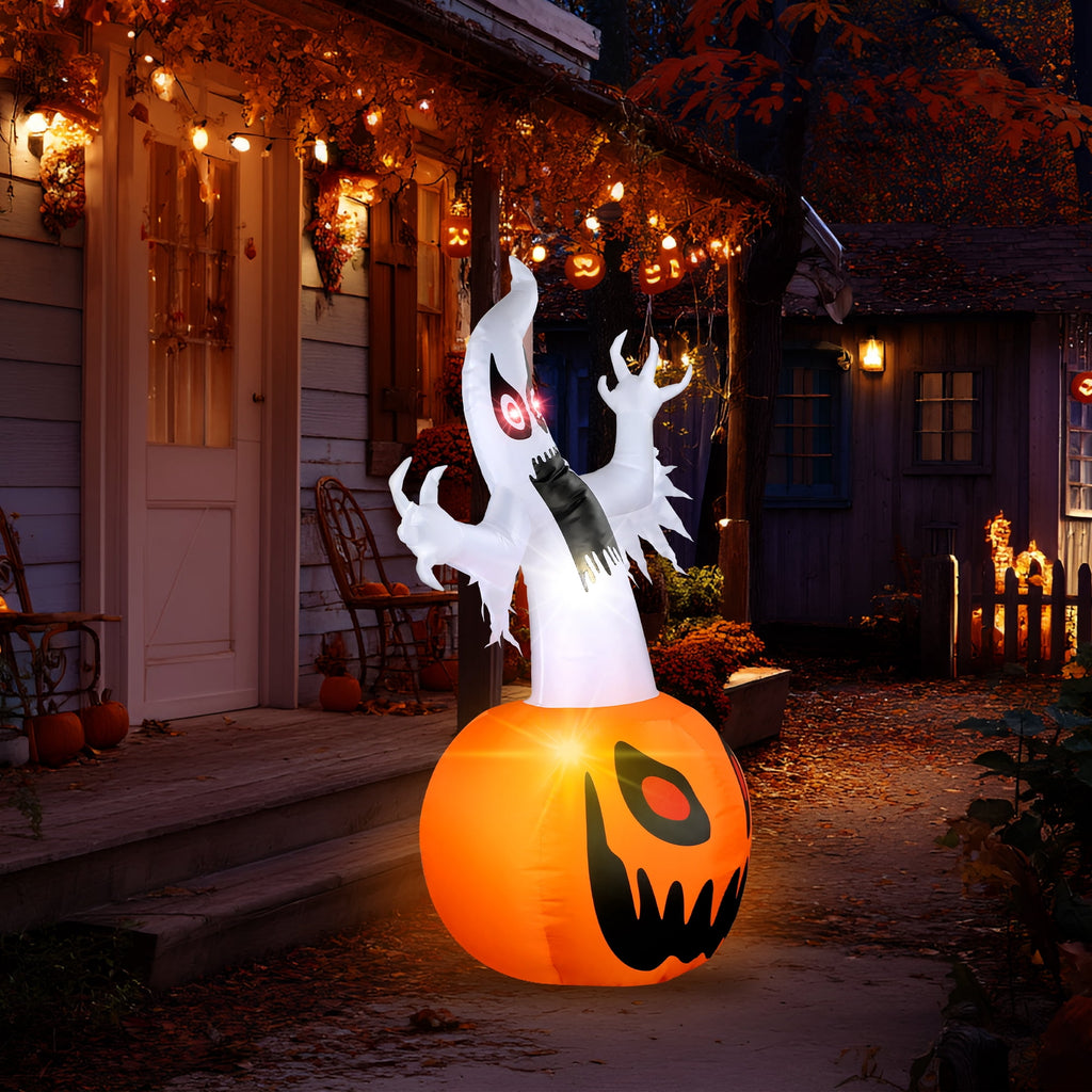 MAGOTAN 5 ft Halloween Inflatable Pumpkin Halloween Inflatable Pumpkins and Ghost Outdoor Yard Decoration Build-in 4 LED Lights