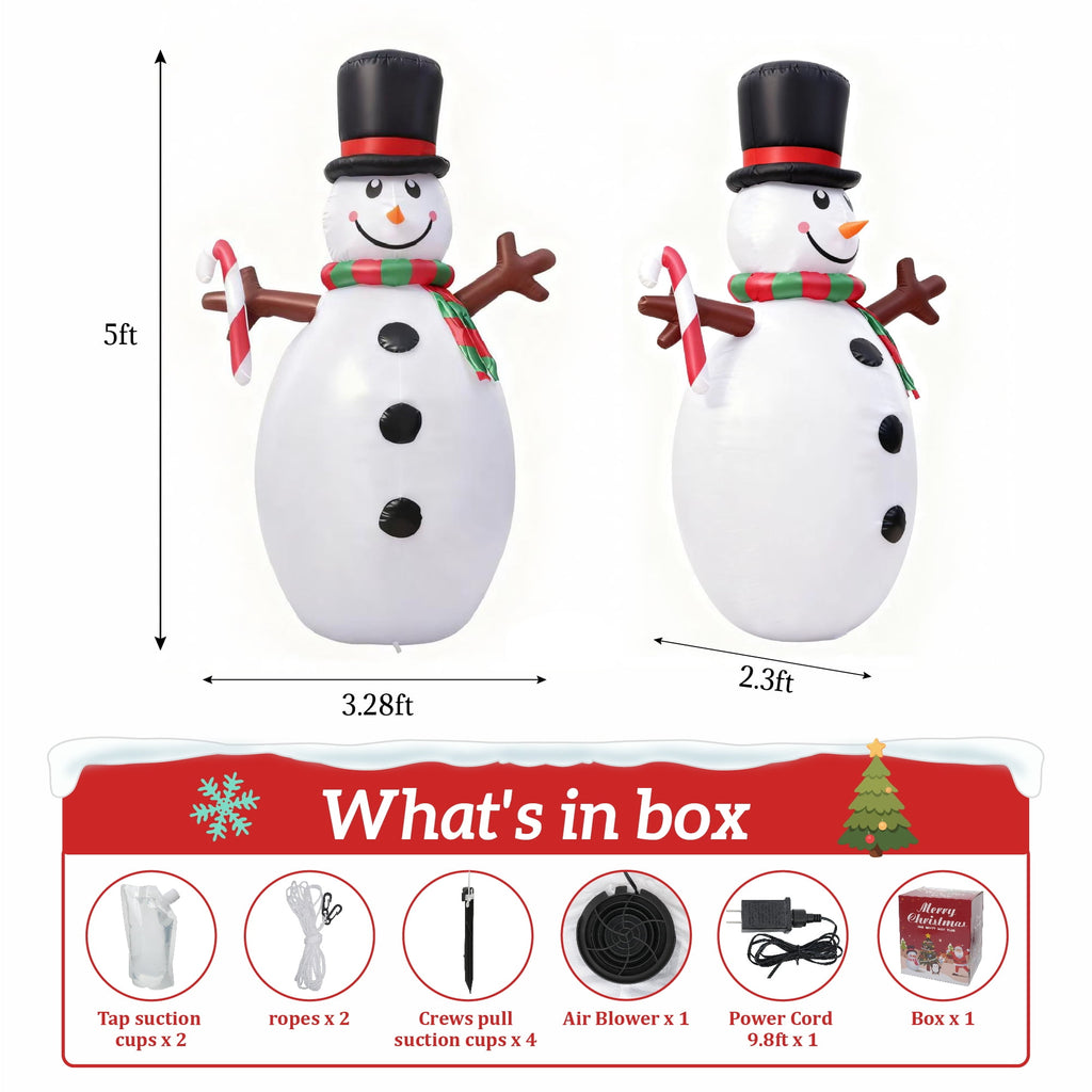 Magotan 5ft Christmas Inflatables Outdoor Decoration Snowman Christmas Blow Ups with Built in LED Lights Xmas Garden Yard Lawn Decoration