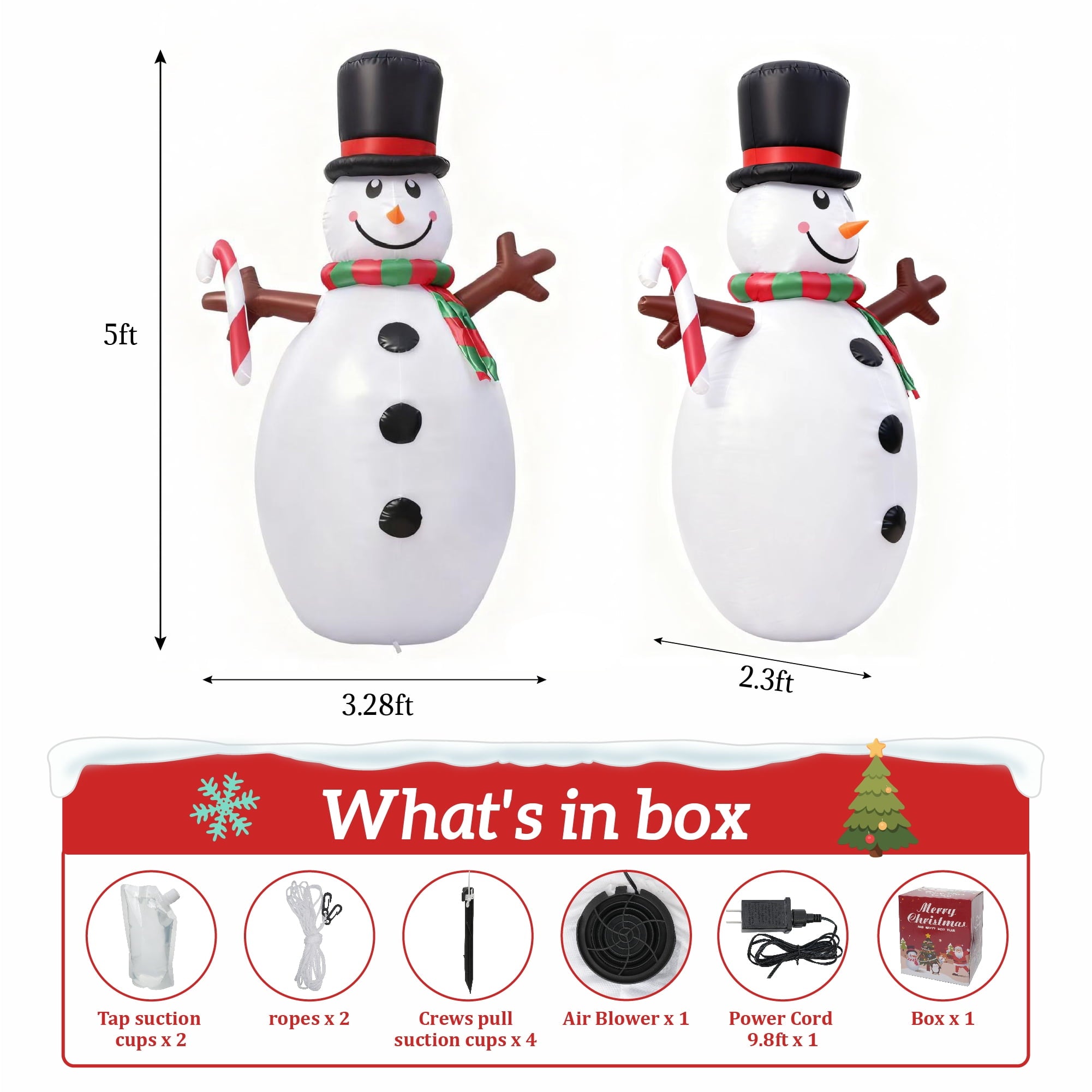 Magotan 5ft Christmas Inflatables Outdoor Decoration Snowman Christmas Blow Ups with Built in LED Lights Xmas Garden Yard Lawn Decoration