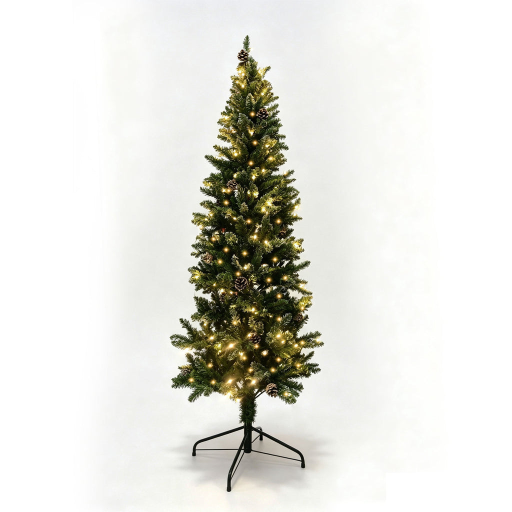 Loende 6ft Prelit Pencil Christmas Tree, 618 Branch Tips Artificial Christmas Tree with 200 LED Warm White Lights 8Modes