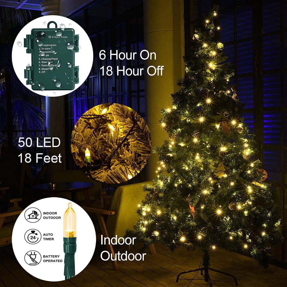 Magotan 4 Pack 50 LED Battery Operated Christmas Lights Indoor Battery Christmas String Lights with Timer Xmas Indoor Decorations Warm White