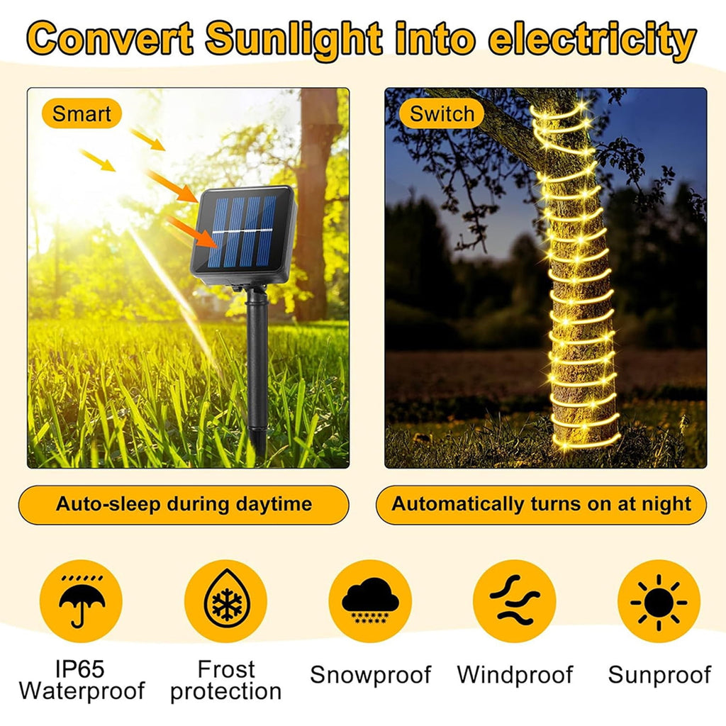 NITIDSKY 33ft 100 LED Solar Christmas Lights Outdoor Waterproof Solar Rope Lights Yard Patio Garden Christmas Deaorations, Warm White