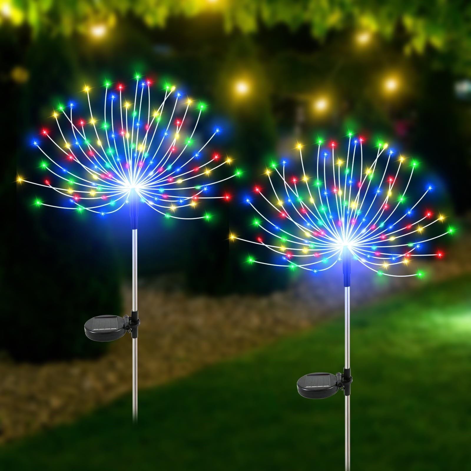 NITIDSKY 2 pack 90 LED Outdoor Solar Christmas Lights Solar Firework Lights with 8 Modes Outdoor Waterproof Garden Lawn Walkway Yard Decoration, Multicolor