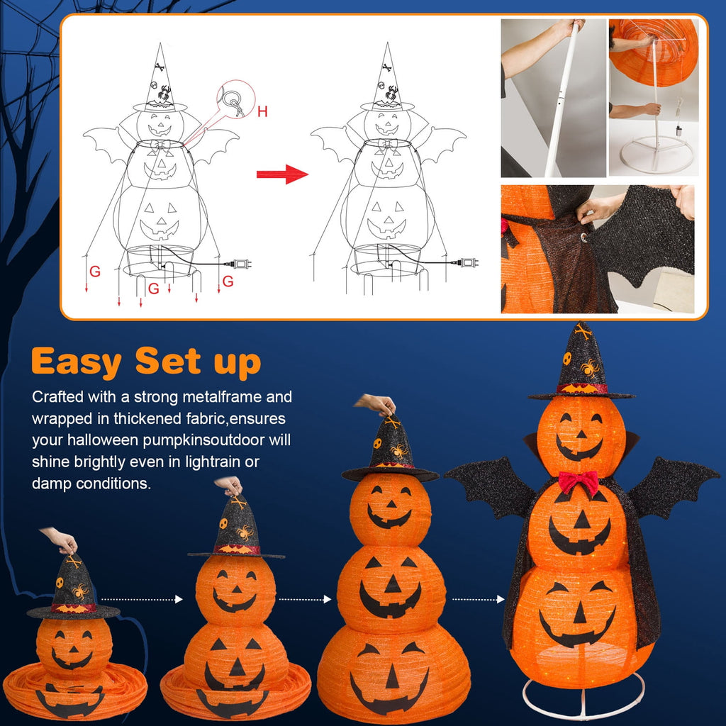 Magotan 5ft Halloween Pumpkin Decorations, 3D Pop Up Collapsible Pumpkin Decor, Pre-Lit 130 LED Lighted Up Pupmkin,Decor for Indoor Outdoor Yard Garden