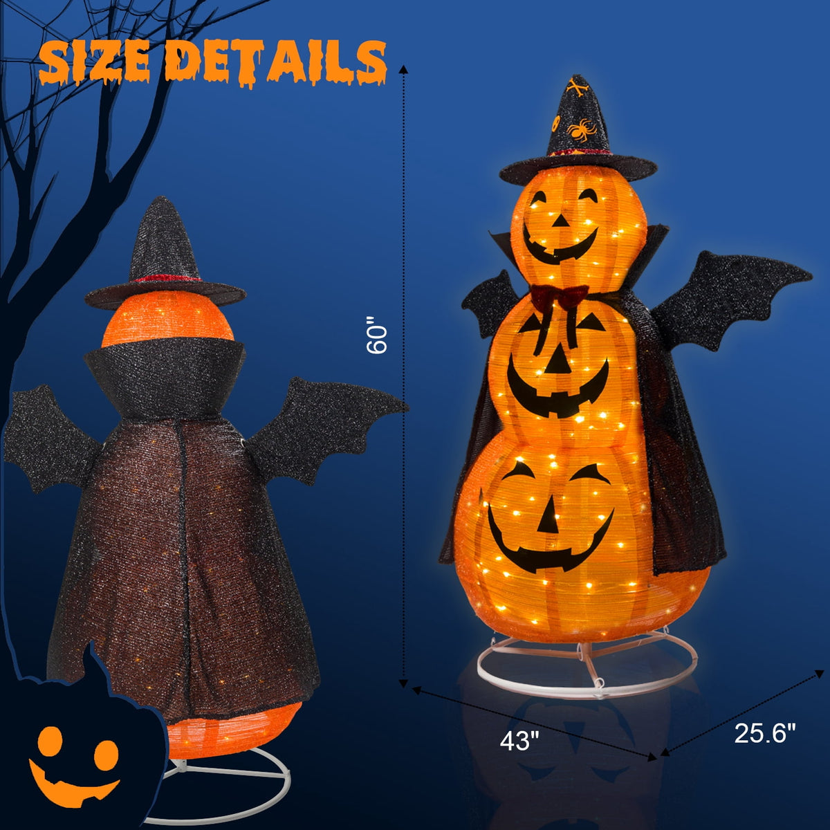 Magotan 5ft Halloween Pumpkin Decorations, 3D Pop Up Collapsible Pumpkin Decor, Pre-Lit 130 LED Lighted Up Pupmkin,Decor for Indoor Outdoor Yard Garden