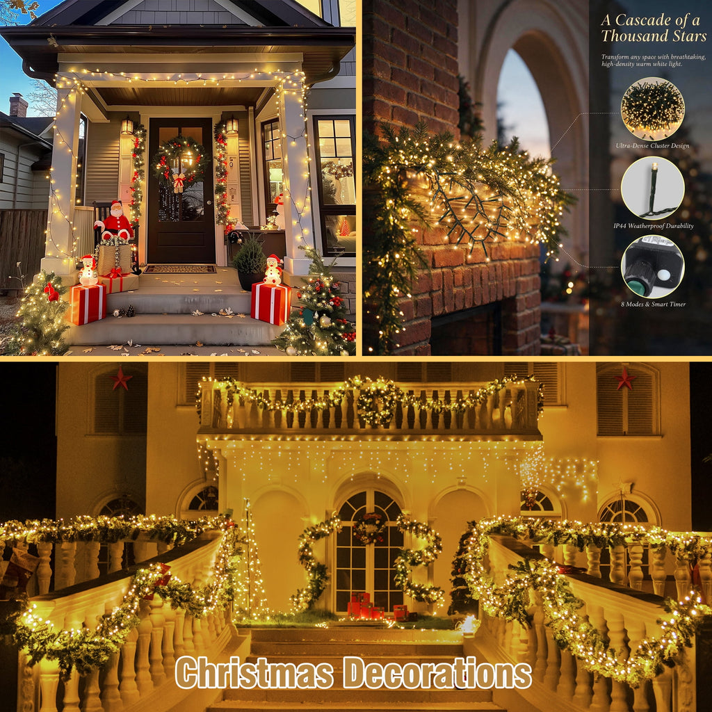 LOENDE 40ft 400 LED Christmas Cluster Lights,Indoor Outdoor Christmas String Lights with 8 Modes, for Home Garden Wedding Party Xmas Tree Decor