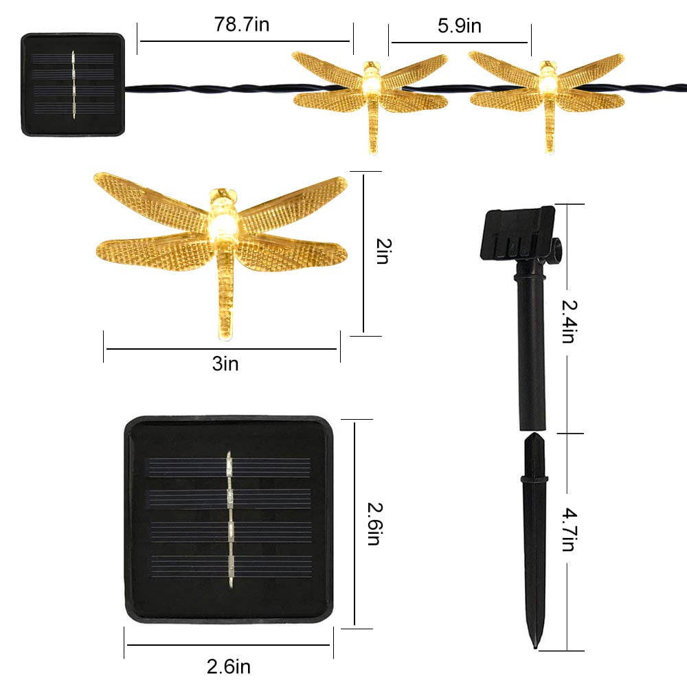 LOENDE Dragonfly Solar String Lights, 30 LED 21ft 8 Modes Outdoor Waterproof Fairy Lights for Christmas Garden Patio Wedding Party Decor, Warm White
