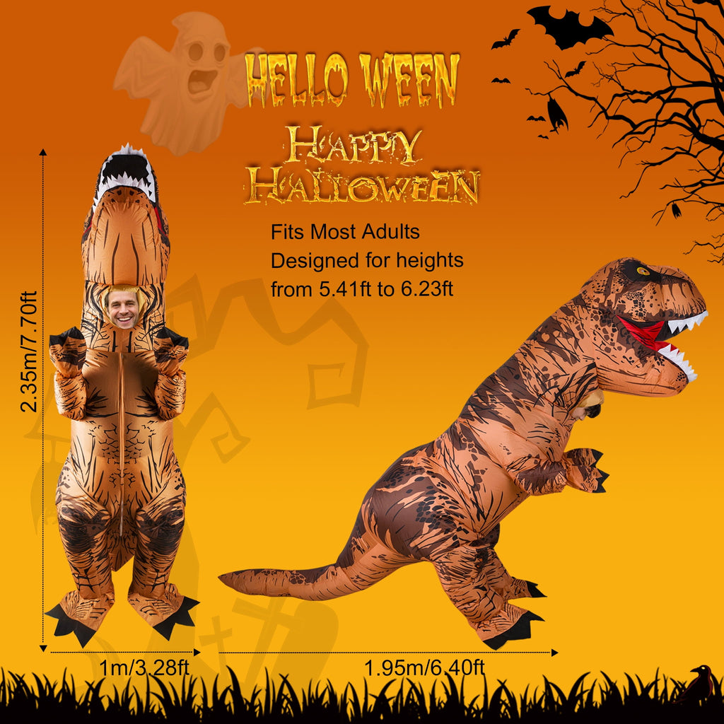 Magotan Halloween Inflatables Costume for Adults,Funny Blow Up Full Body T-Rex Fancy Dress Jumpsuit for Halloween,Brown