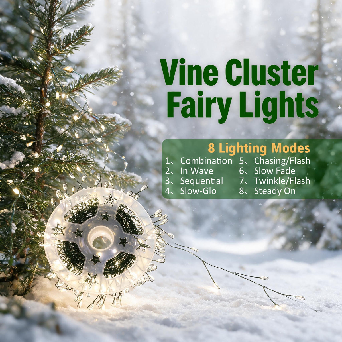 ASENEK Christmas Cluster Lights, 40FT 400LED Green Wire Copper Fairy Lights indoor Outdoor Christmas String Lights with 8 Modes for Tree Wreath Garland Decorations,Warm White,1 Pack