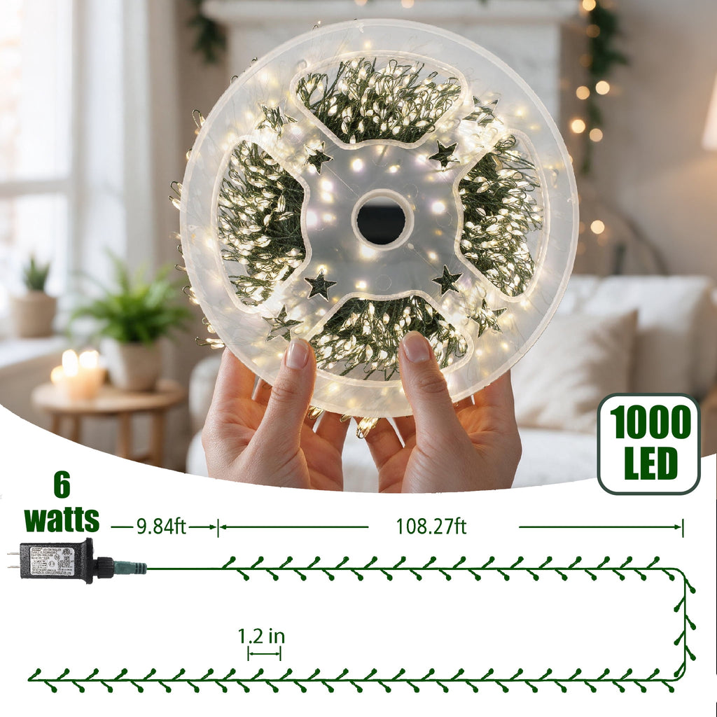 ASENEK Christmas Cluster Lights, 40FT 400LED Green Wire Copper Fairy Lights indoor Outdoor Christmas String Lights with 8 Modes for Tree Wreath Garland Decorations,Warm White,1 Pack