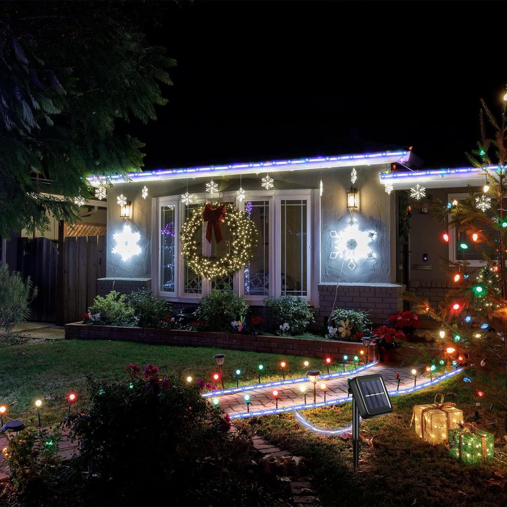 NITIDSKY 33ft 100 LED Solar Christmas Lights Outdoor Waterproof Solar Rope Lights Yard Patio Garden Christmas Deaorations, White