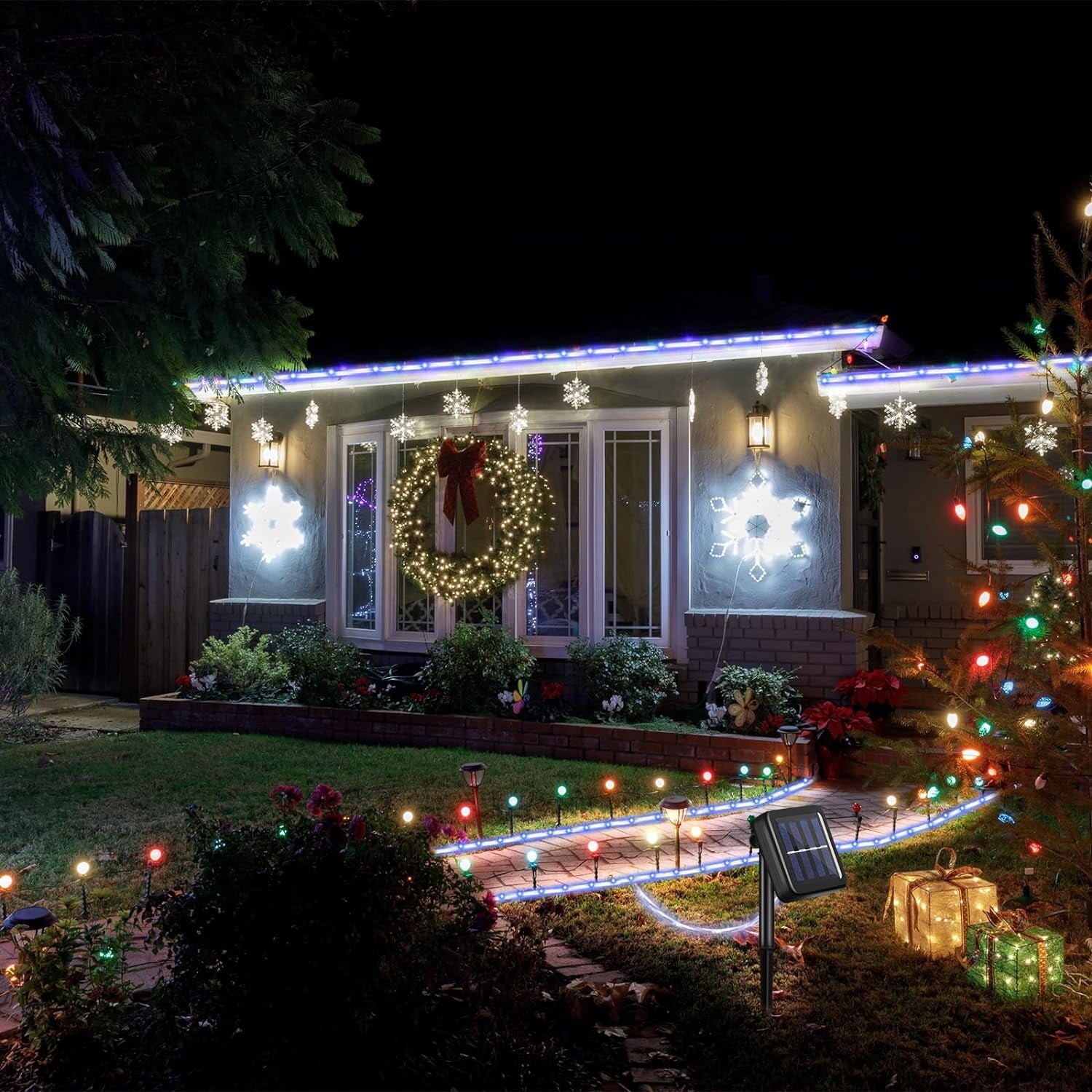 NITIDSKY 33ft 100 LED Solar Christmas Lights Outdoor Waterproof Solar Rope Lights Yard Patio Garden Christmas Deaorations, White