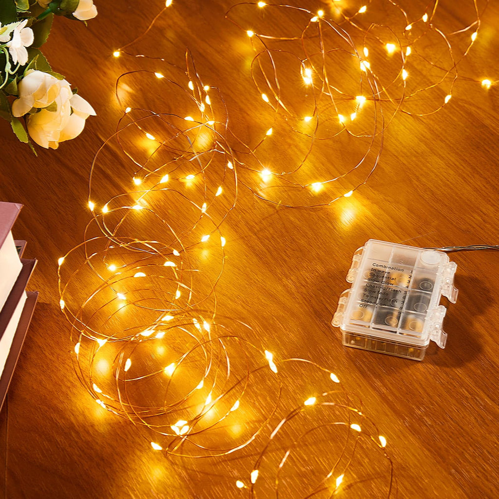 NITIDSKY 4 pack 33ft 100 LED Fairy Lights Battery Operated String Lights with Remote and 8 Modes Christmas Wedding Party Decoration, Warm White
