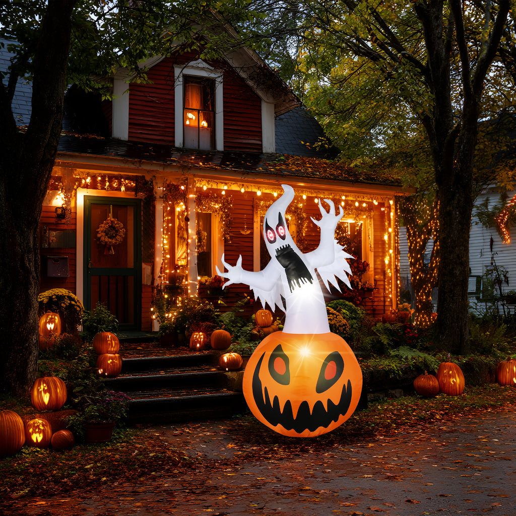 MAGOTAN 5 ft Halloween Inflatable Pumpkin Halloween Inflatable Pumpkins and Ghost Outdoor Yard Decoration Build-in 4 LED Lights