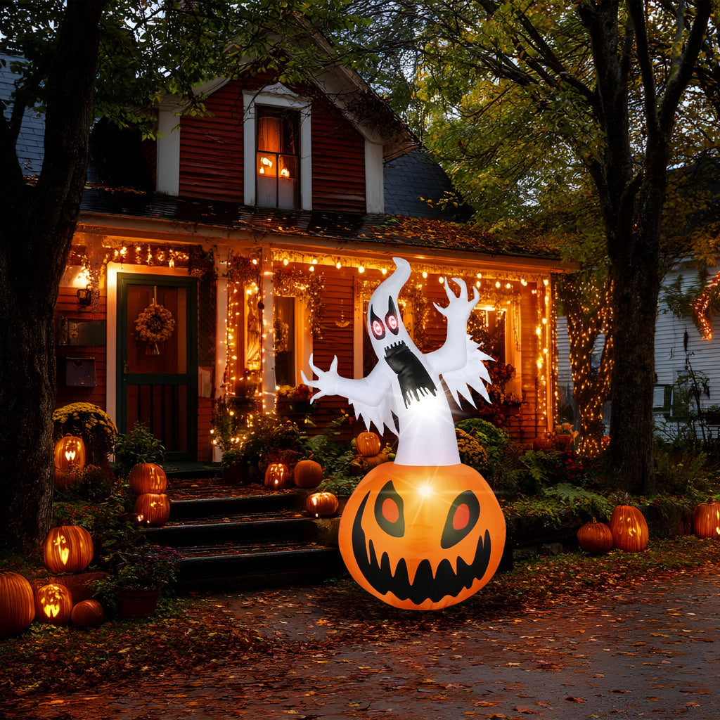 MAGOTAN 5 ft Halloween Inflatable Pumpkin Halloween Inflatable Pumpkins and Ghost Outdoor Yard Decoration Build-in 4 LED Lights