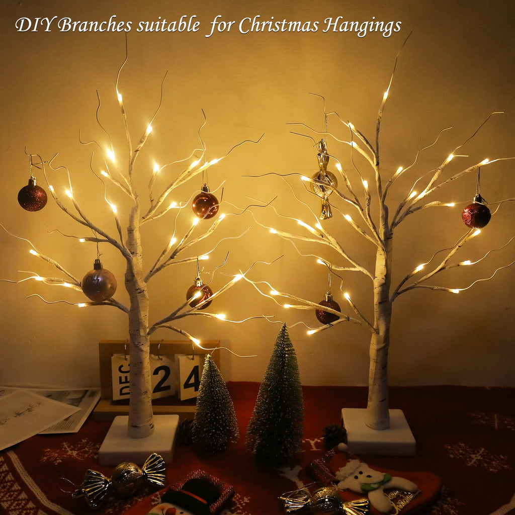 NITIDSKY Christmas Lights Indoor Decorations, 2FT 24 LED Table Top Christmas Tree with Warm Lights, Xmas USB and Battery Operated Tree Lights, 2 Pack