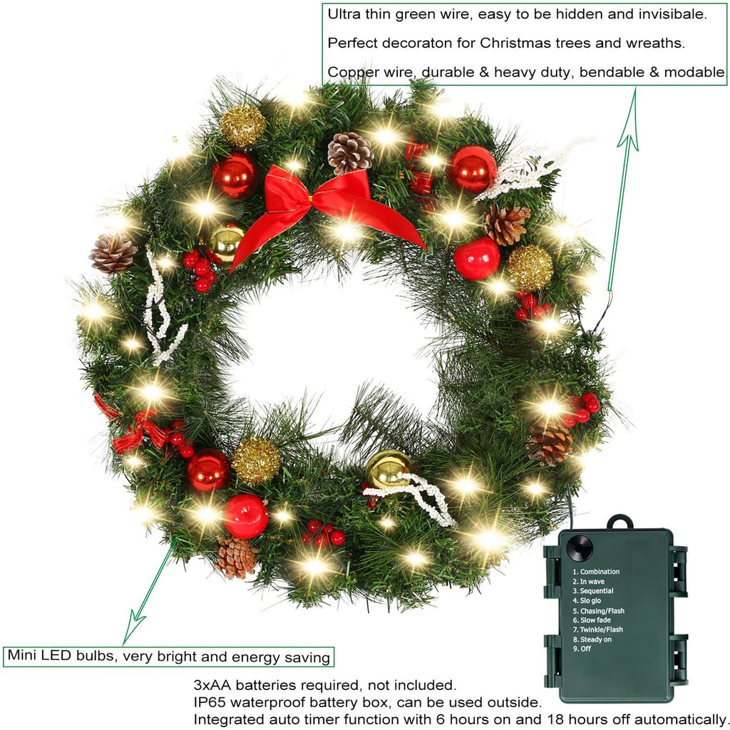 ASENEK Battery Operated String Lights - 18FT 50 LED Starry Lights Christmas Lights for Christmas Tree Wreath DIY Wedding, Warm White, 4 Pack