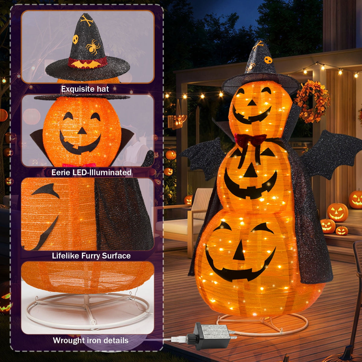 Magotan 5ft Halloween Pumpkin Decorations, 3D Pop Up Collapsible Pumpkin Decor, Pre-Lit 130 LED Lighted Up Pupmkin,Decor for Indoor Outdoor Yard Garden