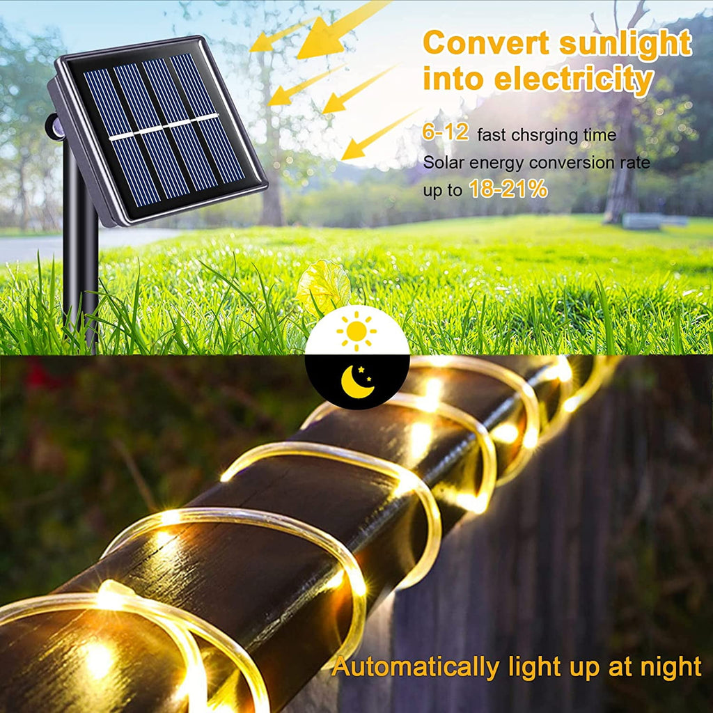 MAGOTAN 72ft 200 LED Solar Christmas Lights Outdoor Solar Rope Lights with 8 Modes Waterproof Yard Lawn Garden Decoration, Warm White