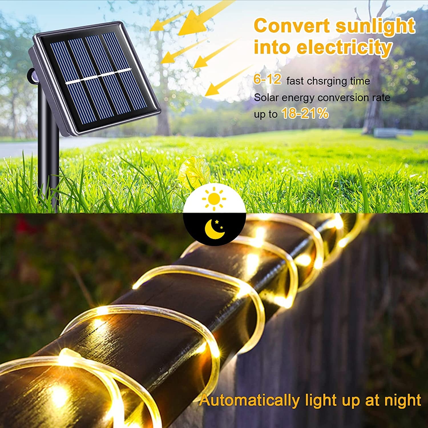 MAGOTAN 72ft 200 LED Solar Christmas Lights Outdoor Solar Rope Lights with 8 Modes Waterproof Yard Lawn Garden Decoration, Warm White