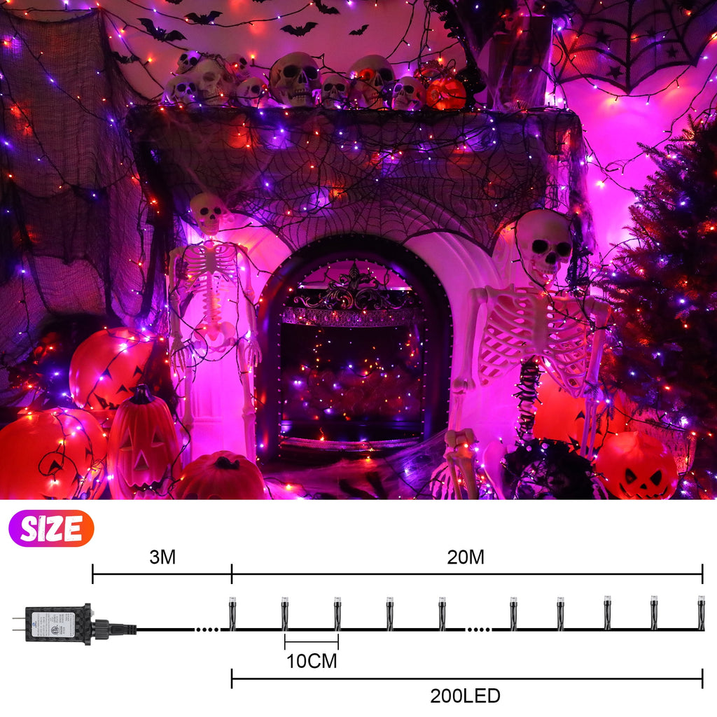 Magotan 200 LED 66 ft Halloween Lights Outdoor Indoor Orange and Purple Halloween Decorations String Lights