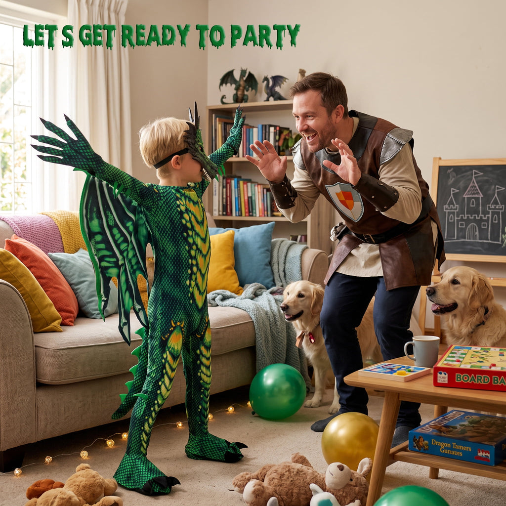 Magotan Halloween Kids Dragon Costume,Kids Halloween Dress Up,Halloween Funny Costume Cosplay Dragon Jumpsuit,Green,S