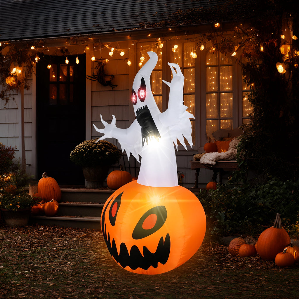 MAGOTAN 5 ft Halloween Inflatable Pumpkin Halloween Inflatable Pumpkins and Ghost Outdoor Yard Decoration Build-in 4 LED Lights
