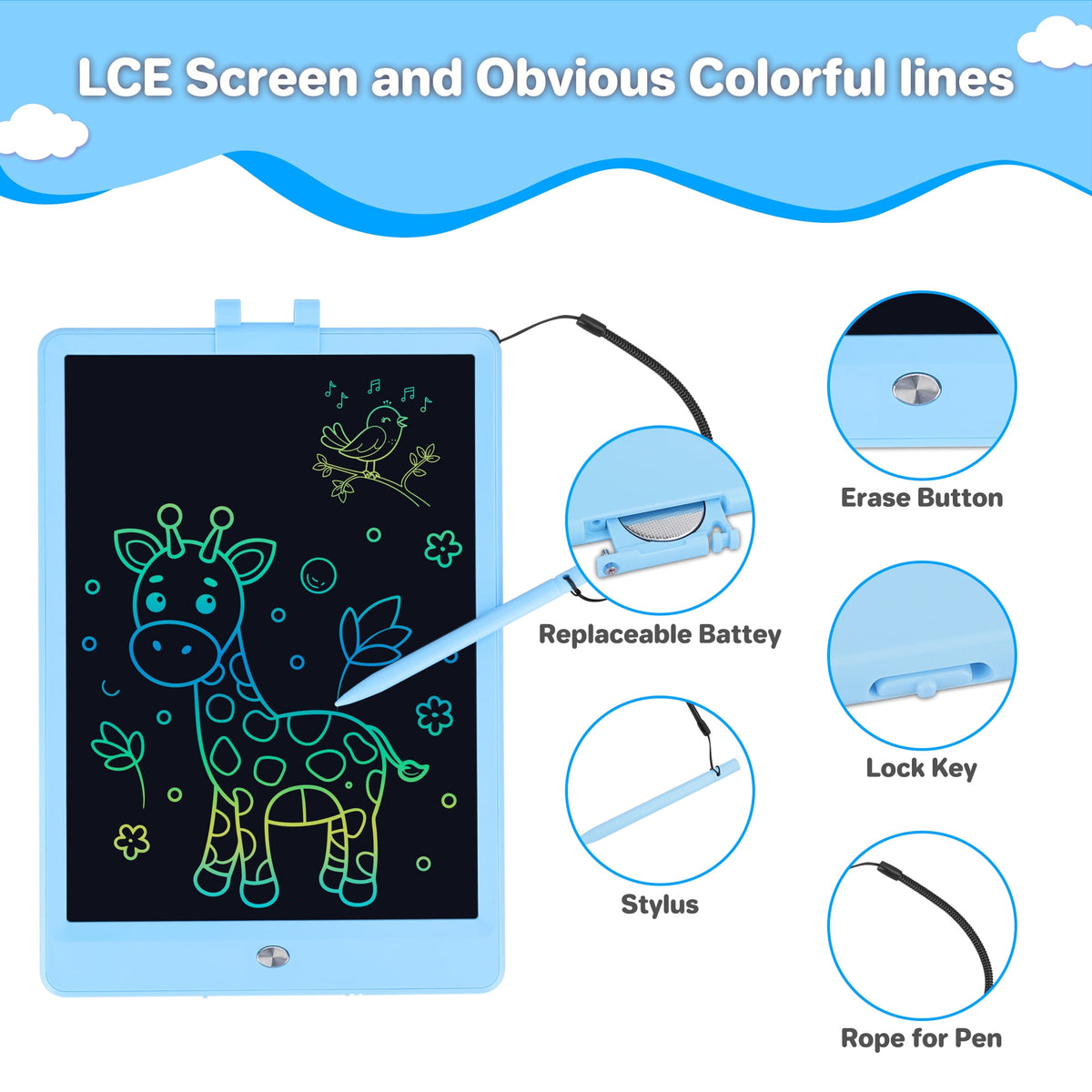 MAGOTAN 10 Inch LCD Drawing Tablet for Kids Toddler Drawing Doodle Pad Educational Toys Boys Girls Birthday Gifts, Blue
