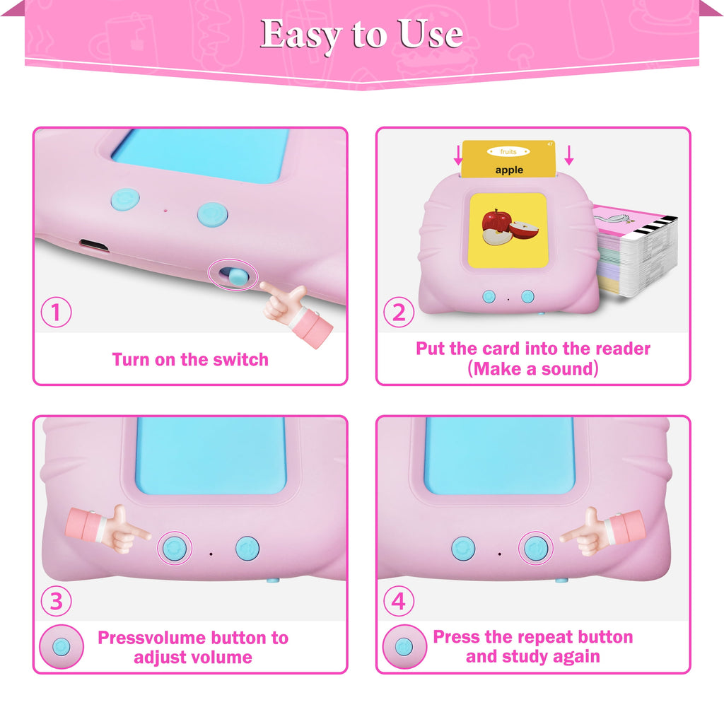 MAGOTAN Talking Flash Cards Learning Toys for 1-6 Years Old Boys Girls, Educational Toddlers Toys for Kids,Speech Therapy Toys Autism Toys Christmas Birthday Gifts for Toddler Boys Girls (Pink)
