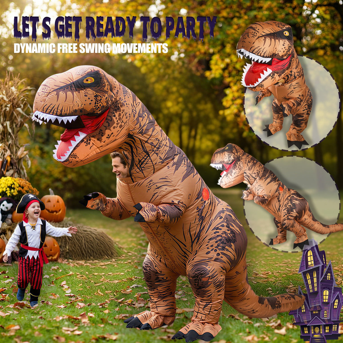 Magotan Halloween Inflatables Costume for Adults,Funny Blow Up Full Body T-Rex Fancy Dress Jumpsuit for Halloween,Brown