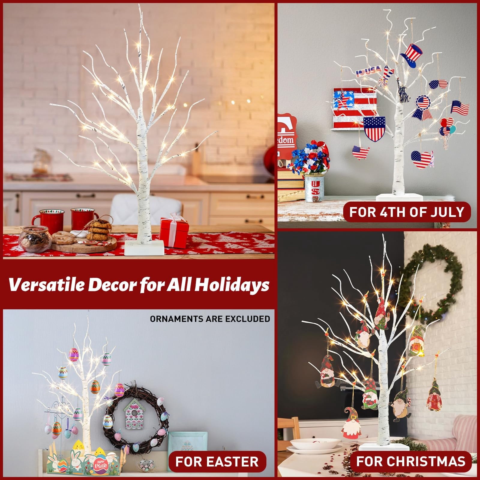 NITIDSKY Christmas Lights Indoor Decorations, 2FT 24 LED Table Top Christmas Tree with Warm Lights, Xmas USB and Battery Operated Tree Lights, 2 Pack