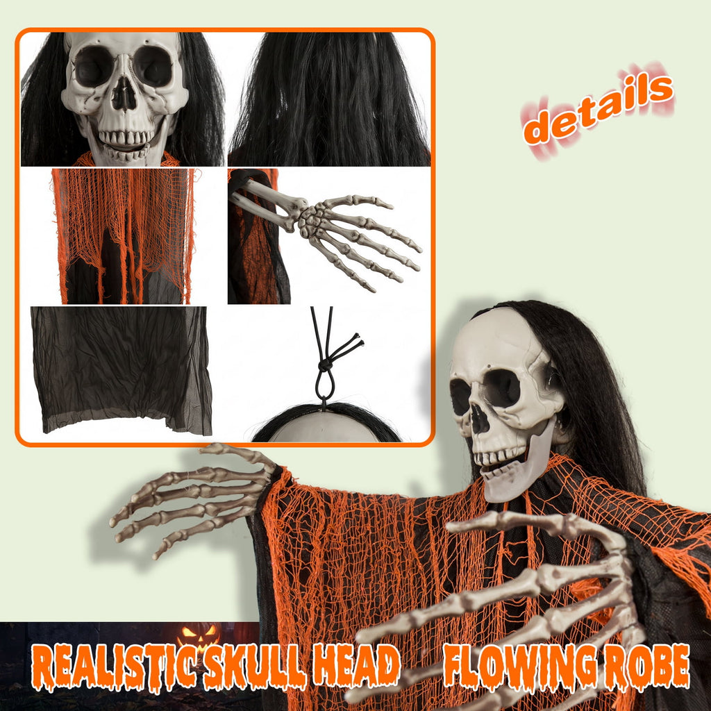 Magotan 3 Pack Halloween Outdoor Decorations Hanging Long Hair Skeleton Ghost Decorations, Spooky Ghosts Decorations for Front Porch Yard Tree