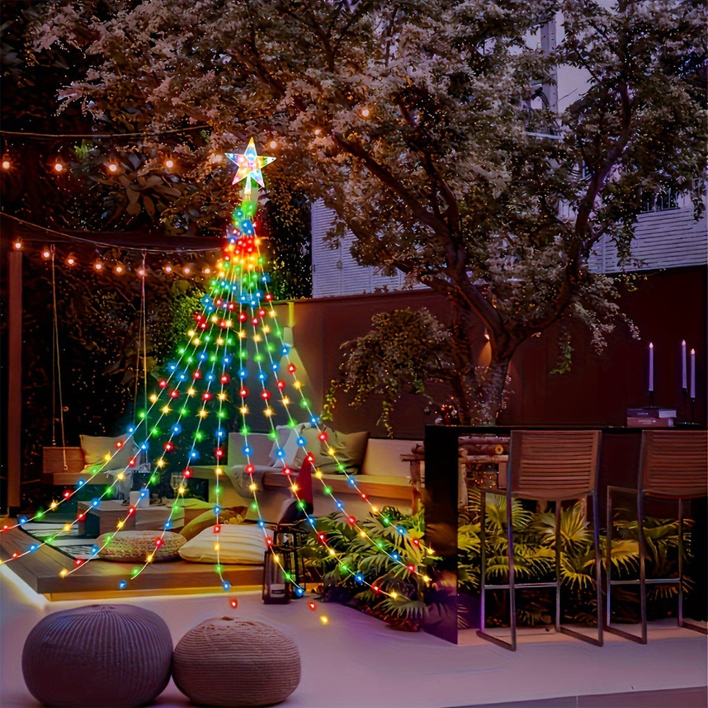 NITIDSKY Waterfall Christmas Lights,198 LED USB Operated Outdoor Christmas Tree Lights,Multicolor