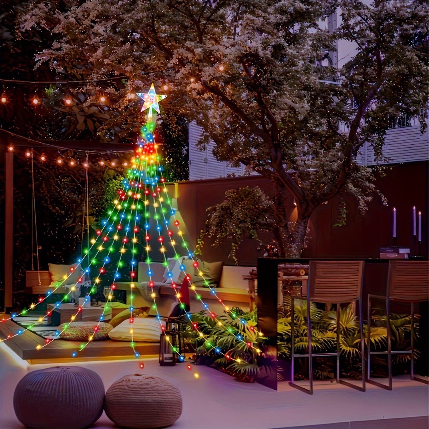NITIDSKY Waterfall Christmas Lights,198 LED USB Operated Outdoor Christmas Tree Lights,Multicolor