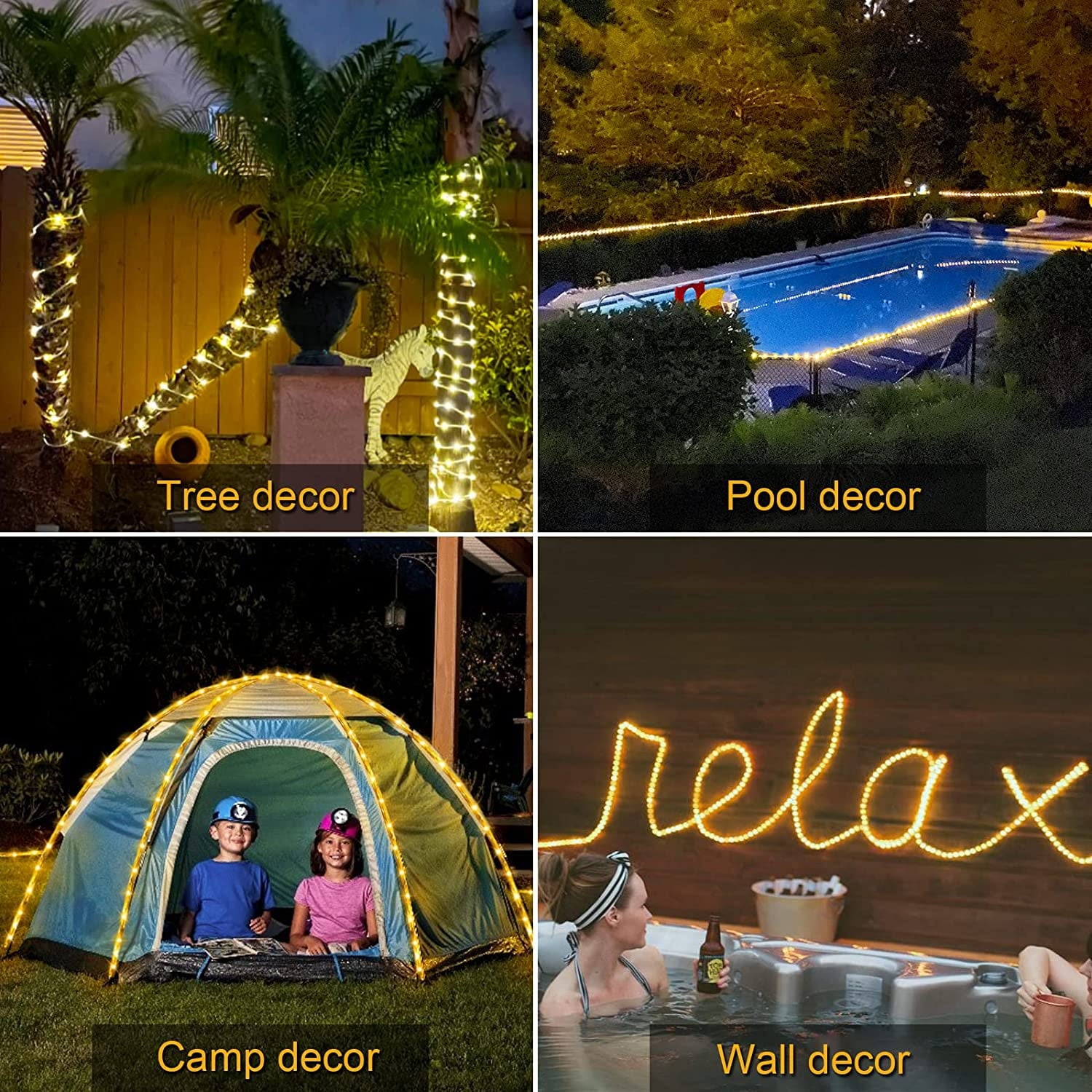 MAGOTAN 72ft 200 LED Solar Christmas Lights Outdoor Solar Rope Lights with 8 Modes Waterproof Yard Lawn Garden Decoration, Warm White