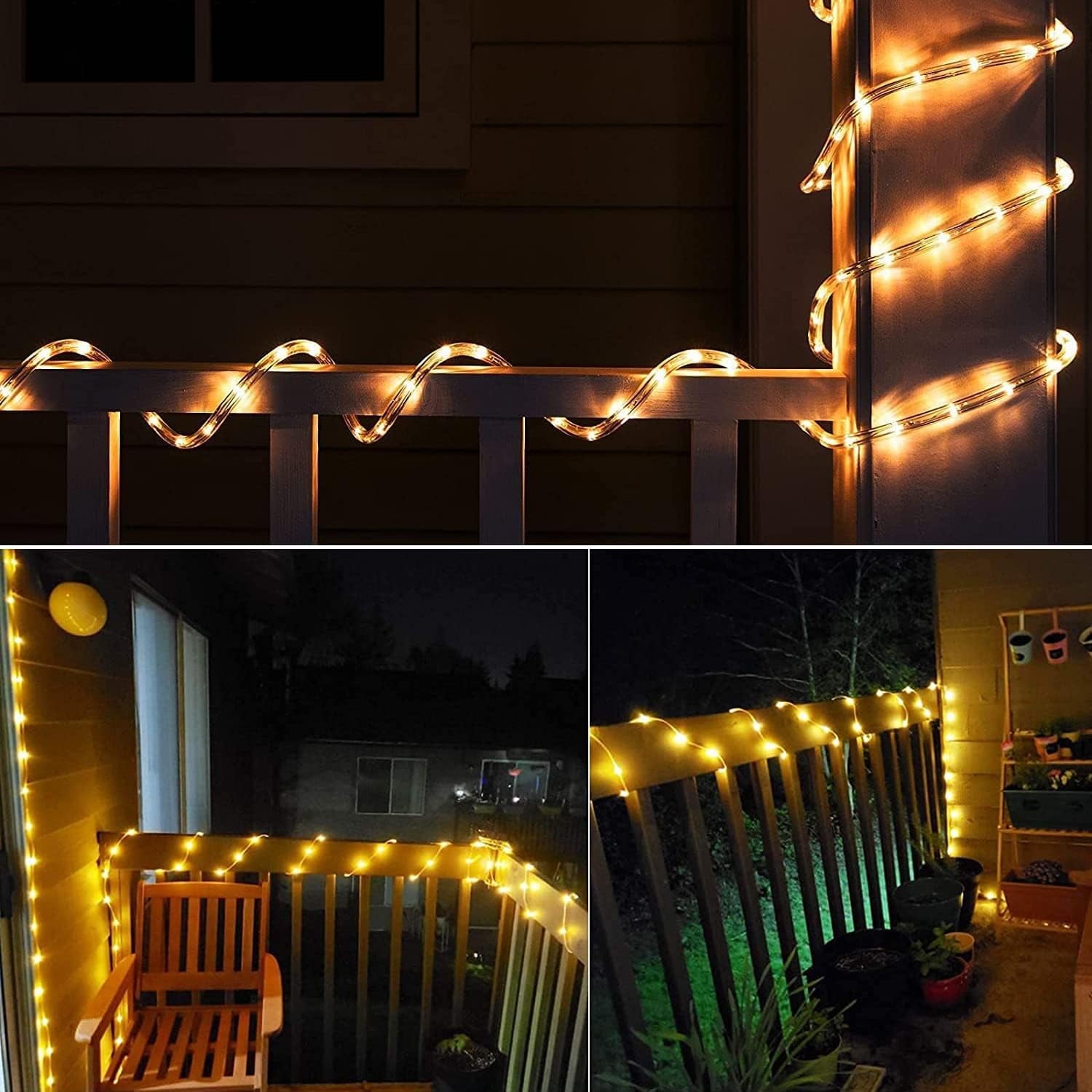 NITIDSKY 33ft 100 LED Solar Christmas Lights Outdoor Waterproof Solar Rope Lights Yard Patio Garden Christmas Deaorations, Warm White