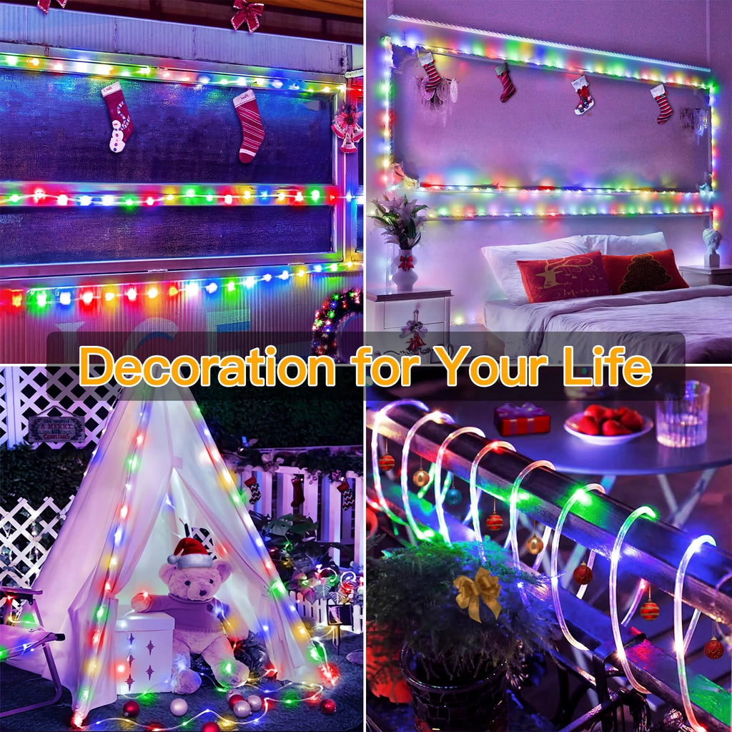 NITIDSKY 33ft 100 LED Solar Christmas Lights Outdoor Waterproof Solar Rope Lights Yard Patio Garden Christmas Deaorations, Multicolor