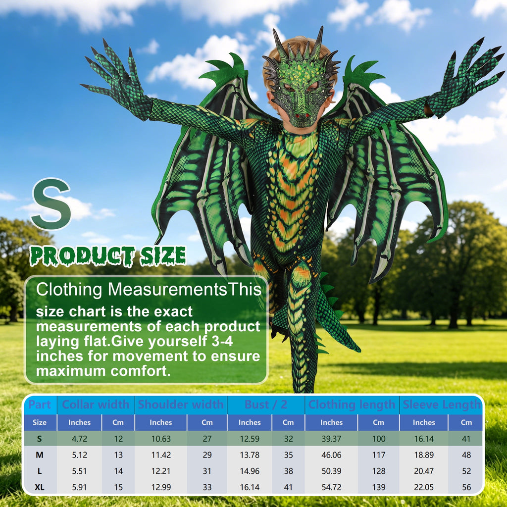 Magotan Halloween Kids Dragon Costume,Kids Halloween Dress Up,Halloween Funny Costume Cosplay Dragon Jumpsuit,Green,S