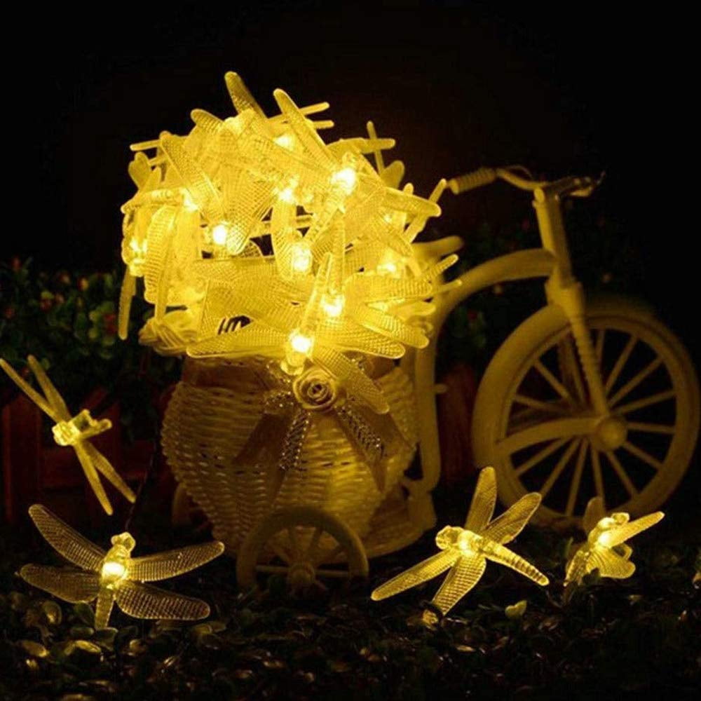 LOENDE Dragonfly Solar String Lights, 30 LED 21ft 8 Modes Outdoor Waterproof Fairy Lights for Christmas Garden Patio Wedding Party Decor, Warm White