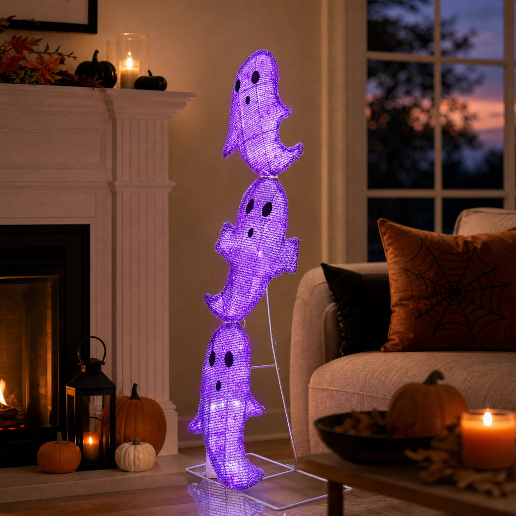 Magotan Halloween Decorations 3ft Halloween Ghost Decor Pre-Lit 65 LED Purple Light Halloween Cute Ghost Outdoor Decor for Garden Yard Home Party