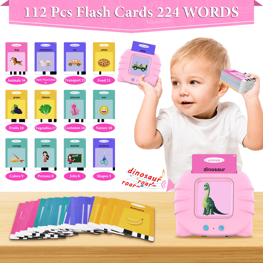MAGOTAN Talking Flash Cards Learning Toys for 1-6 Years Old Boys Girls, Educational Toddlers Toys for Kids,Speech Therapy Toys Autism Toys Christmas Birthday Gifts for Toddler Boys Girls (Pink)