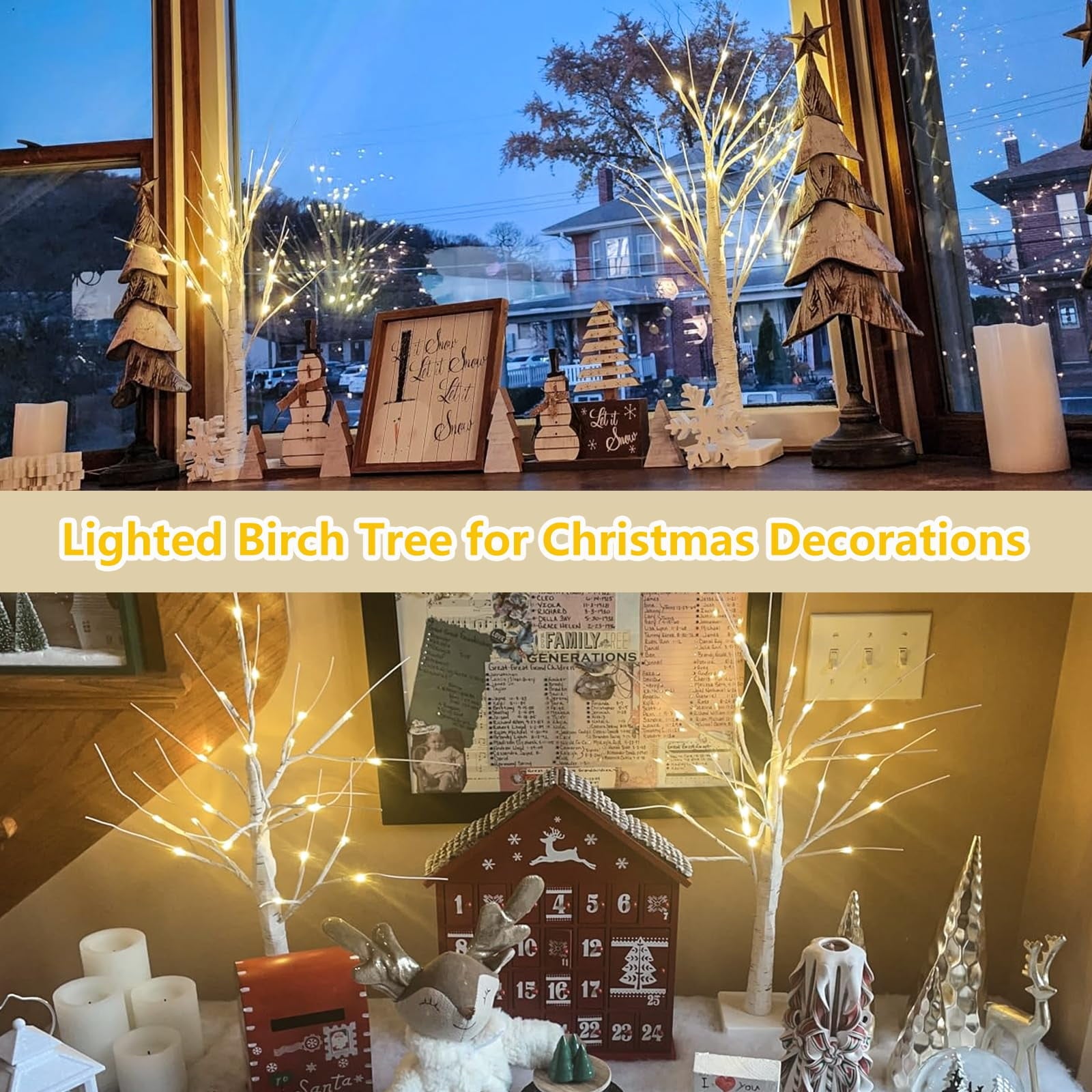 NITIDSKY Christmas Lights Indoor Decorations, 2FT 24 LED Table Top Christmas Tree with Warm Lights, Xmas USB and Battery Operated Tree Lights, 2 Pack