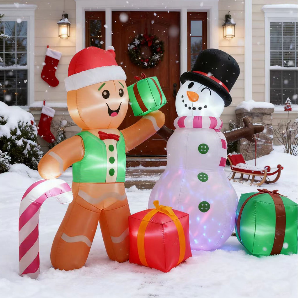 Magotan 8.5ft Christmas Inflatables Outdoor Decoration Snowman and Gingerbread Christmas Blow Ups with Built in LED Lights Xmas Garden Yard Lawn Decoration