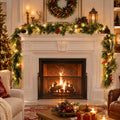 LOENDE 9FT Christmas Garland Prelit 80 LED Warm White Lights for Mantle, Table, Stairs, Doorframe, Fireplace Indoor Outdoor Holiday Decorations