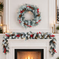 Loende 6ft Artificial Christmas Garland and 24in Christmas Wreath Set Decorations for Stairs Wall Door Indoor Outdoor